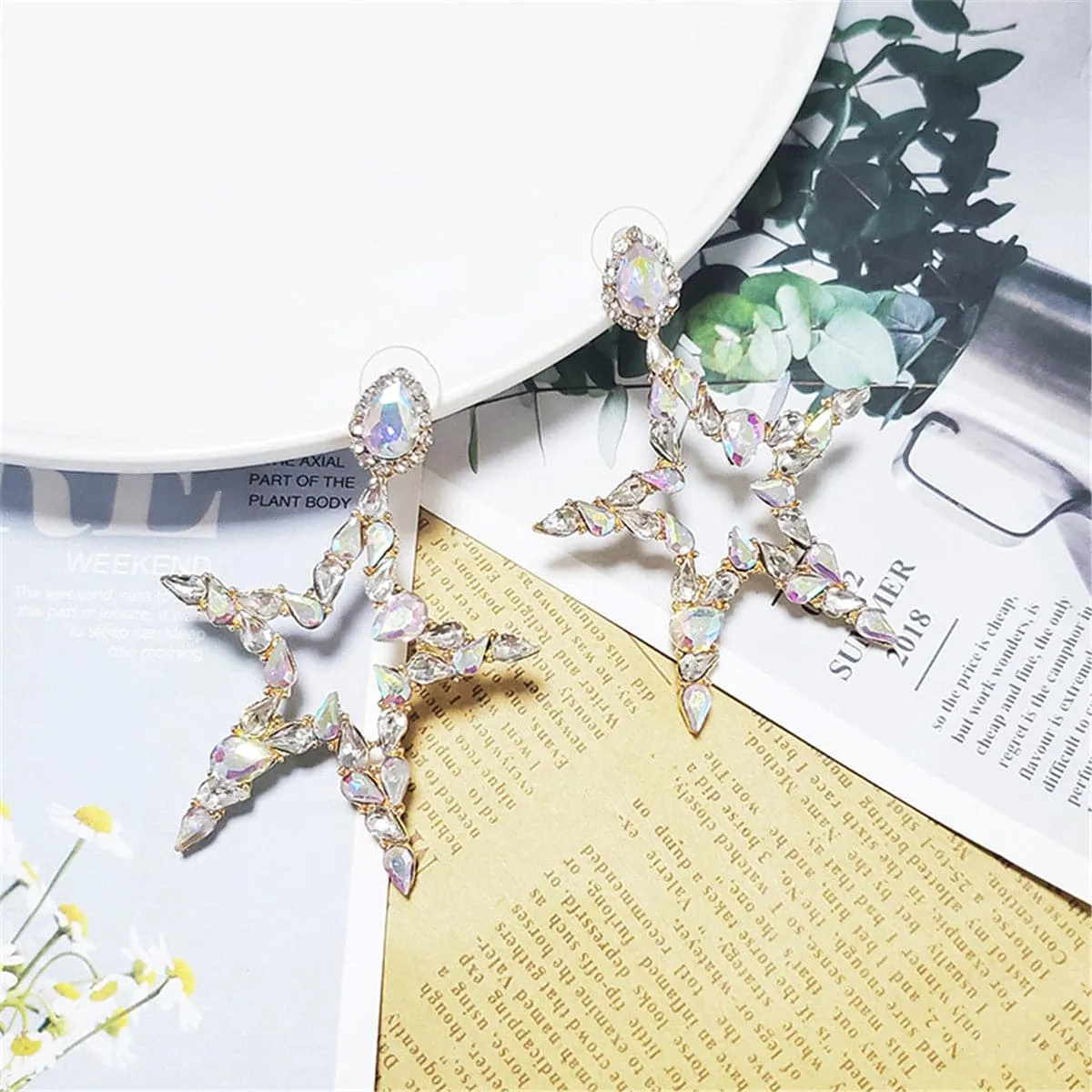 Crystal & Cubic Zirconia Open Star Drop Earrings