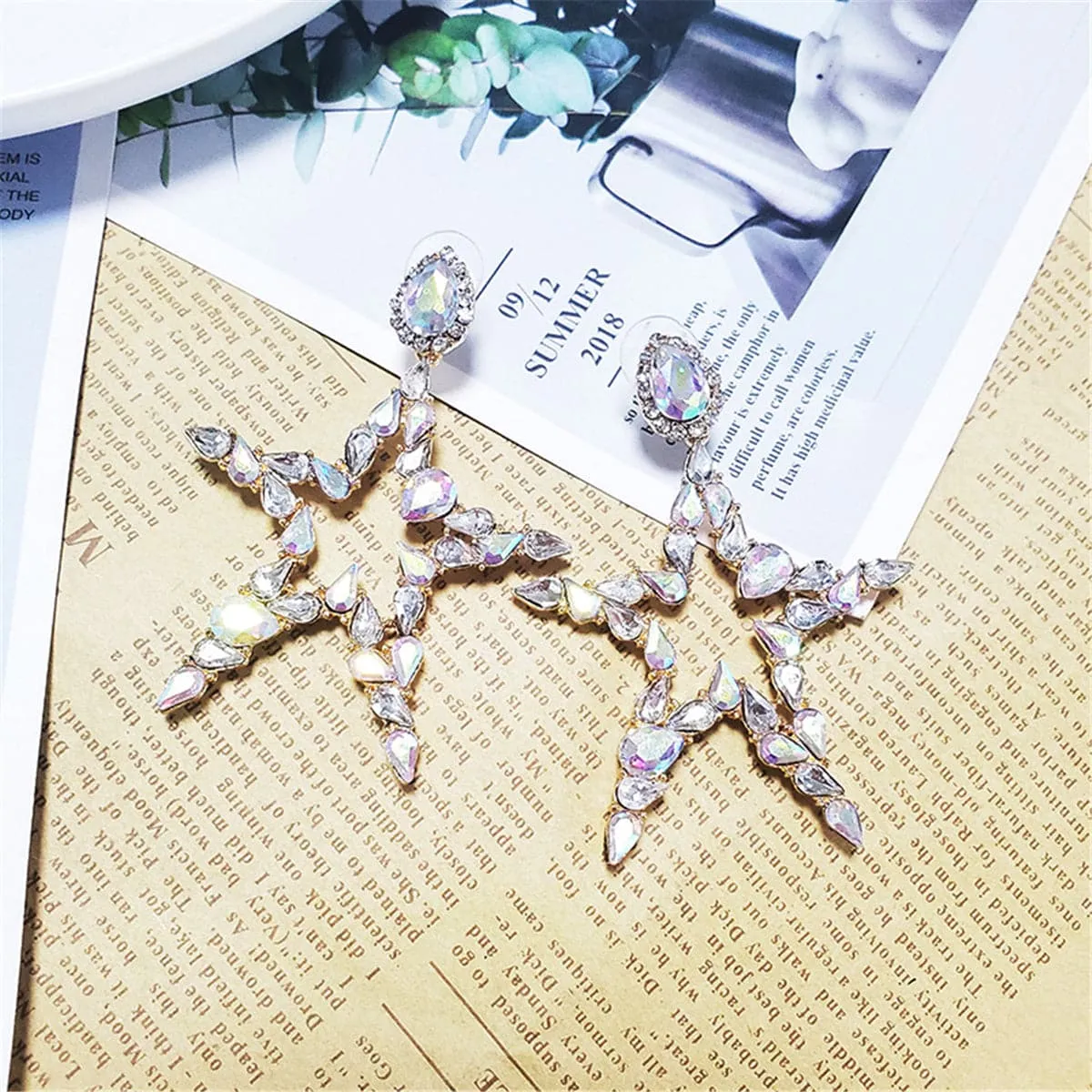 Crystal & Cubic Zirconia Open Star Drop Earrings