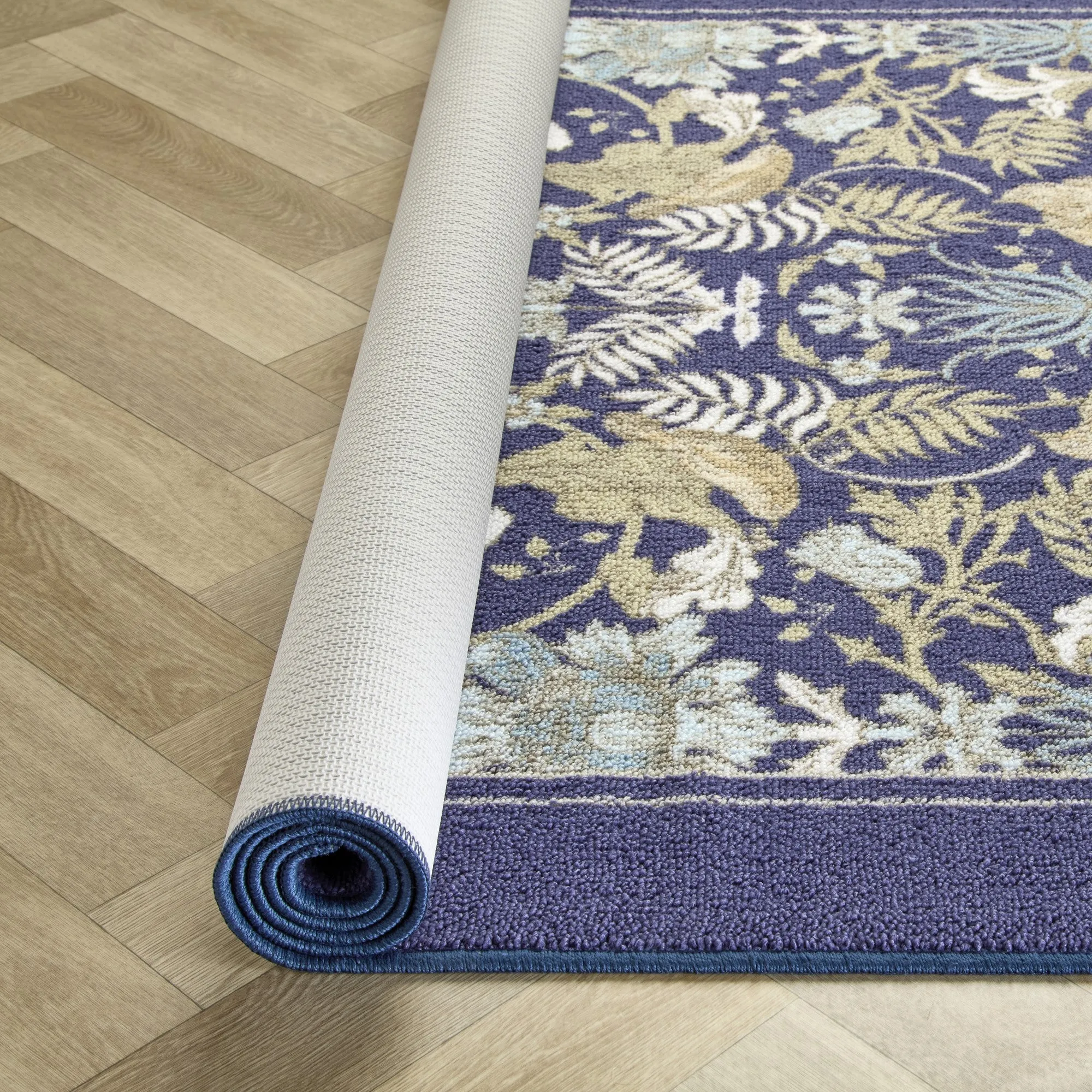 D & D Finch & Flower Washable Rug - Navy