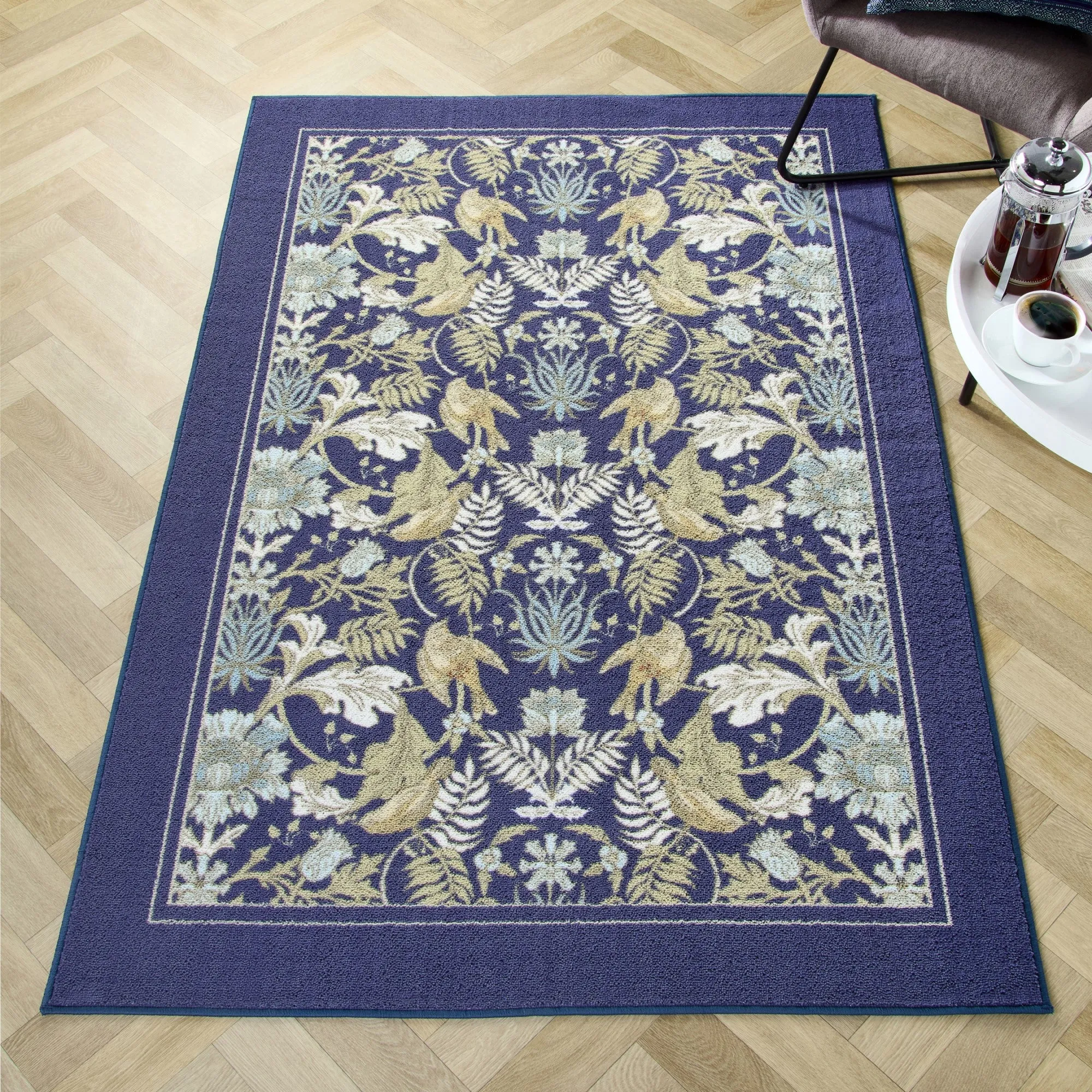 D & D Finch & Flower Washable Rug - Navy