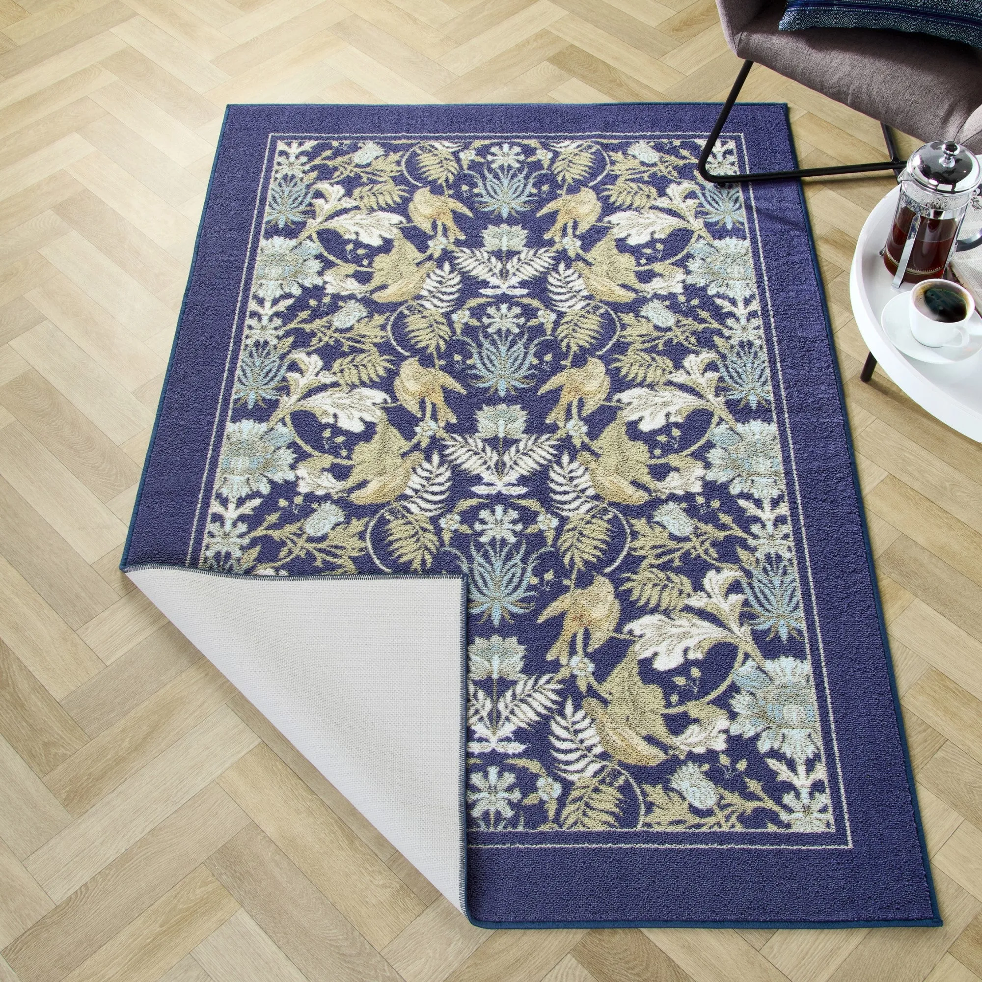 D & D Finch & Flower Washable Rug - Navy