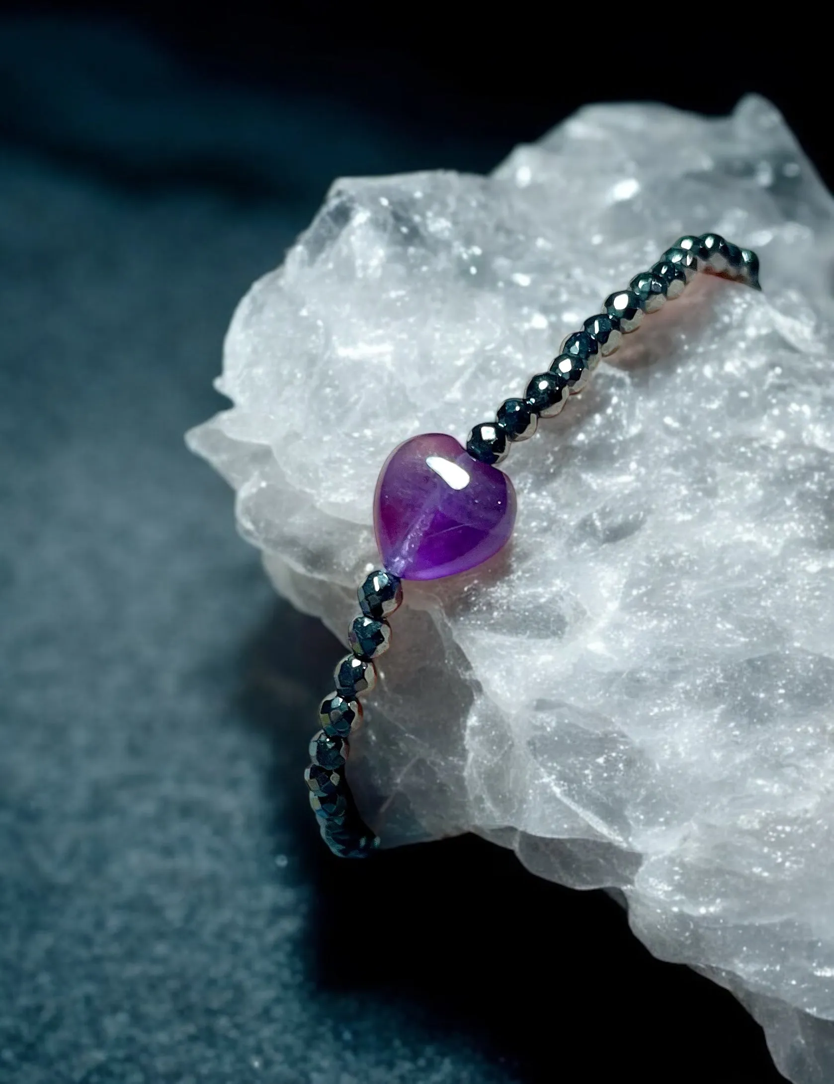 Dainty Amethyst Heart and Hematite Bracelet