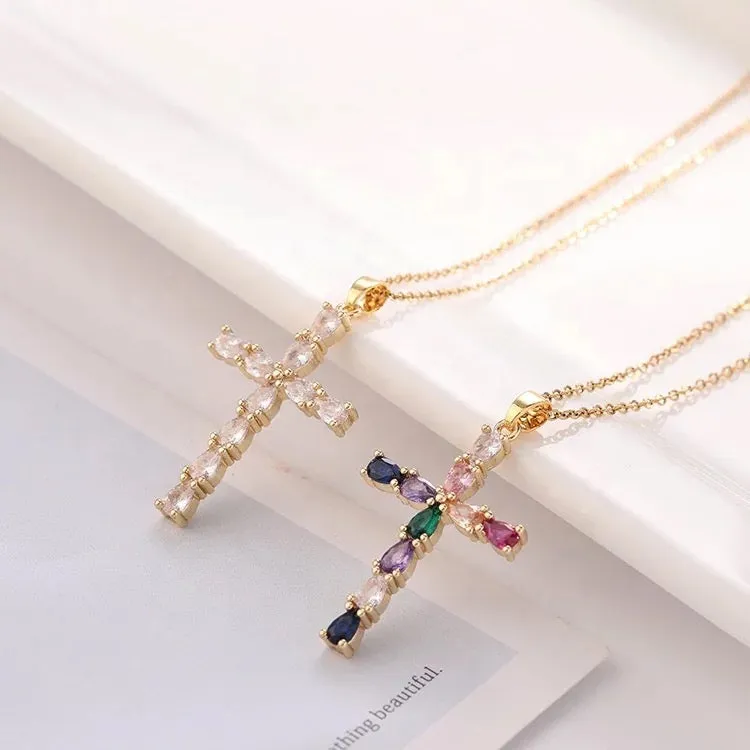 Dainty Cross Gem Necklace