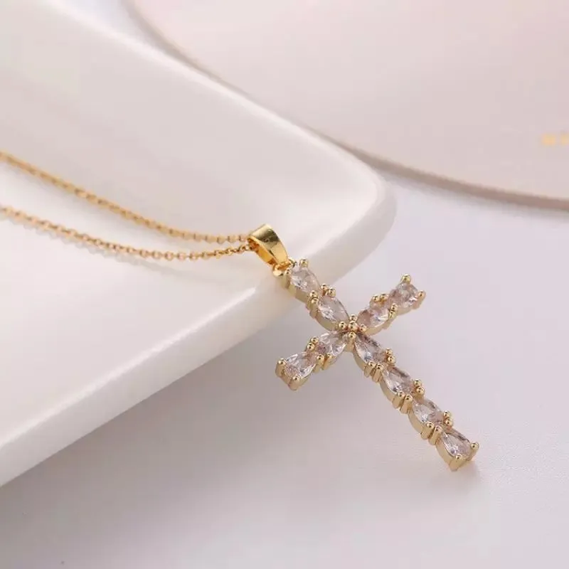 Dainty Cross Gem Necklace