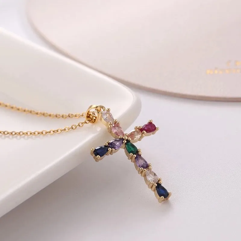 Dainty Cross Gem Necklace