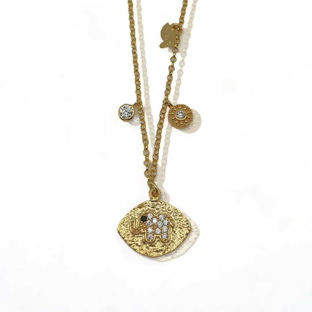Dainty Diamond Elephant Charm Necklace