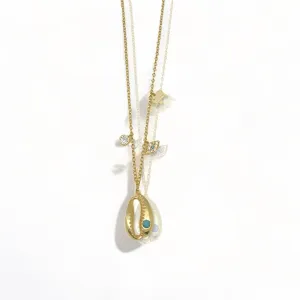 Dainty Diamond Shell Charm Necklace