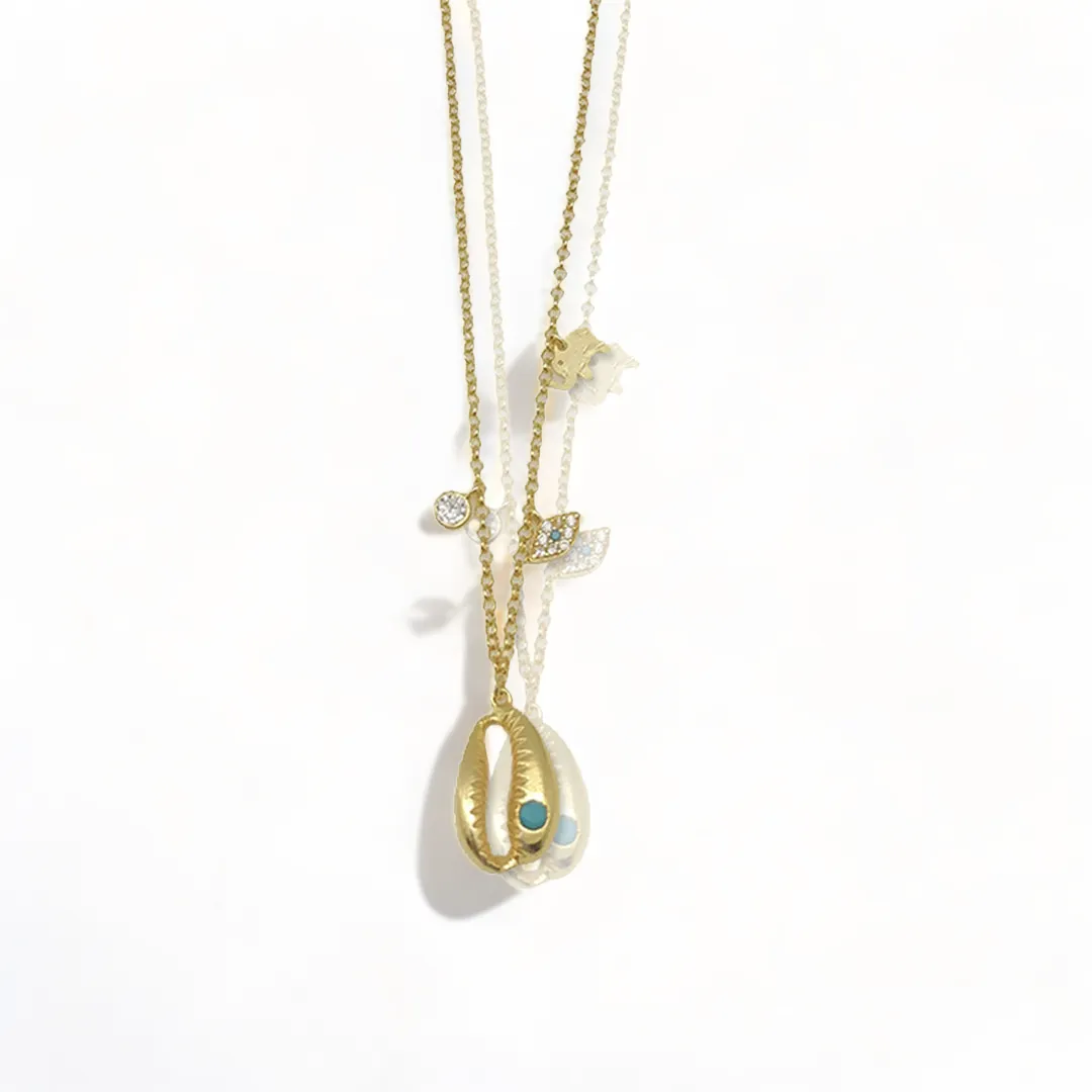Dainty Diamond Shell Charm Necklace