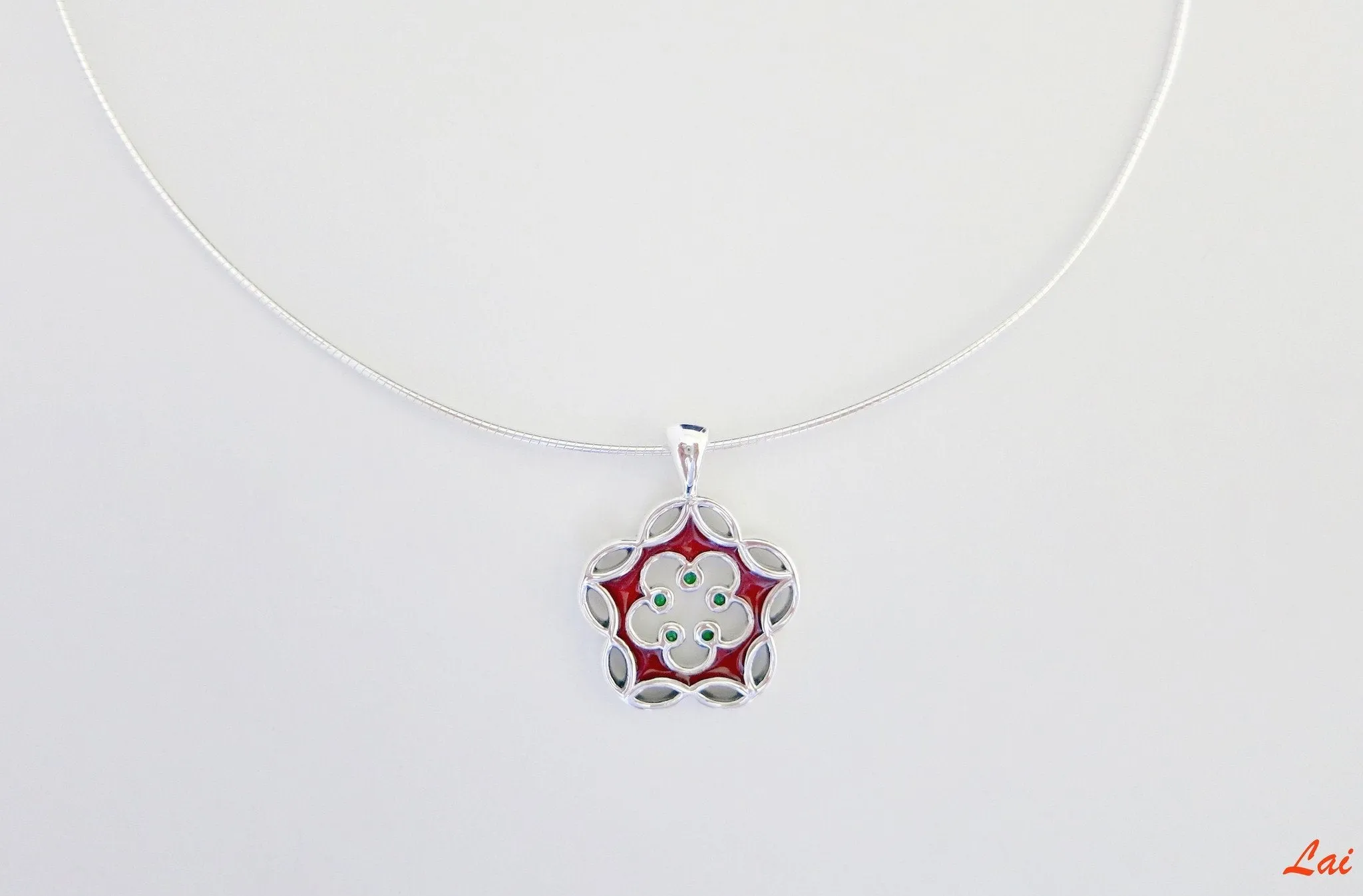Dainty, floral charm enamel pendant