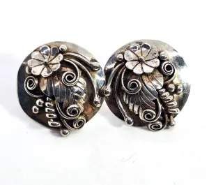 Dawn Lucas DL Hopi flower feather retro vintage sterling silver concho stud earrings