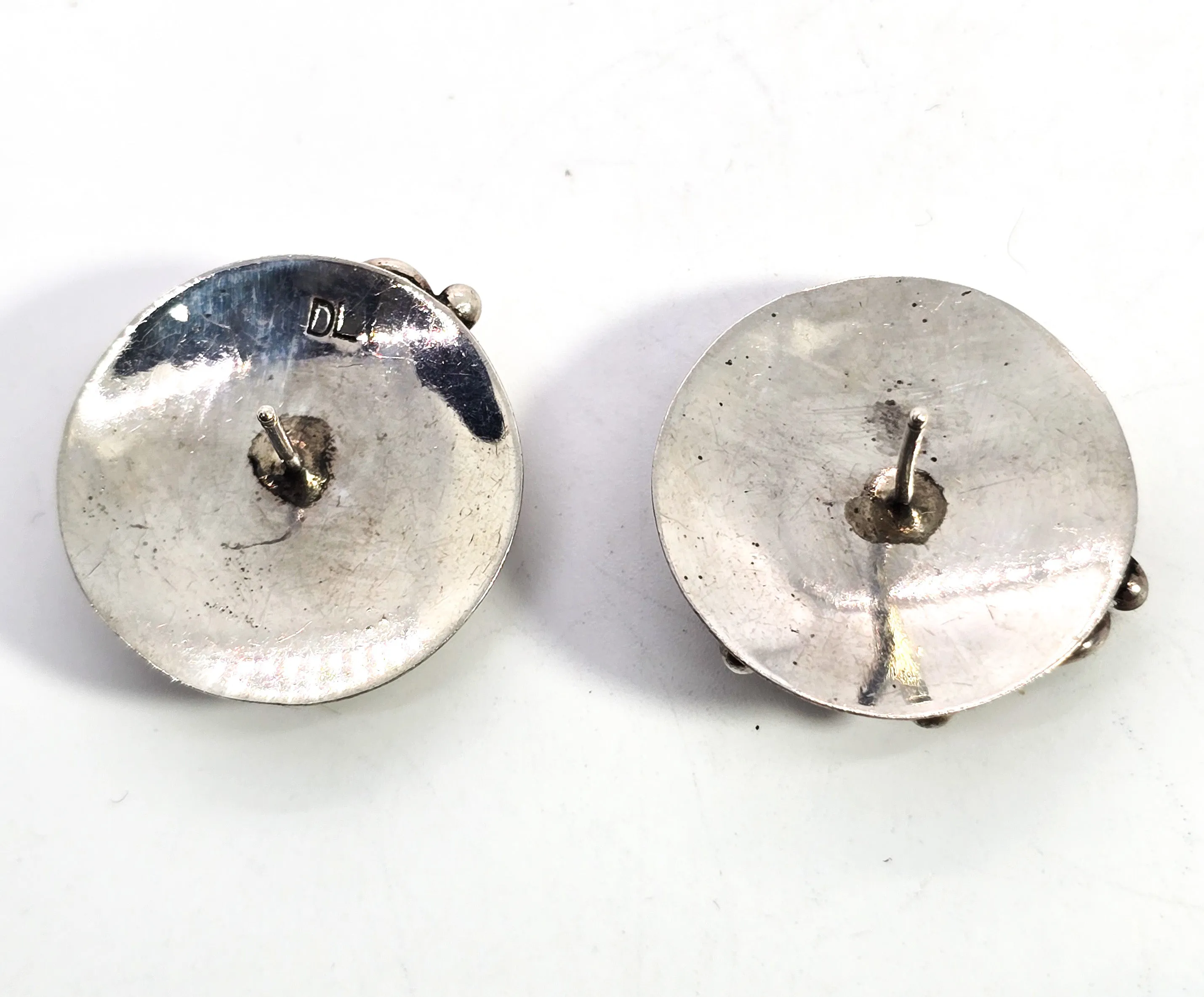 Dawn Lucas DL Hopi flower feather retro vintage sterling silver concho stud earrings