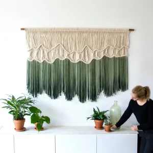 DEEP ROOTS Gradient Green Macrame Wall Hanging