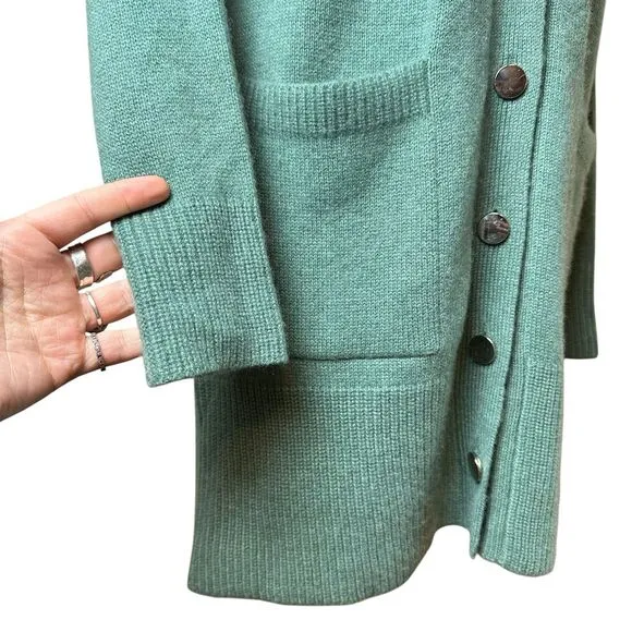Diane Snyder Vintage Green Hand Knit Cashmere Cardigan Sweater Pockets Classic