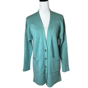 Diane Snyder Vintage Green Hand Knit Cashmere Cardigan Sweater Pockets Classic