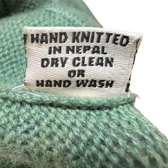 Diane Snyder Vintage Green Hand Knit Cashmere Cardigan Sweater Pockets Classic