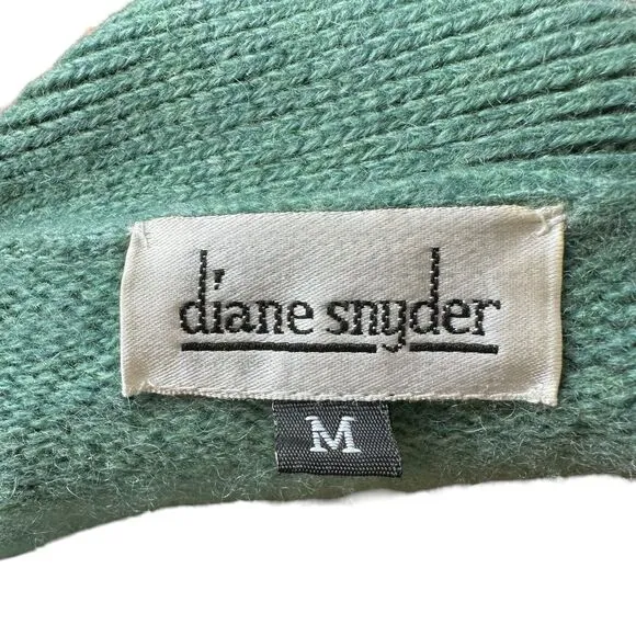 Diane Snyder Vintage Green Hand Knit Cashmere Cardigan Sweater Pockets Classic