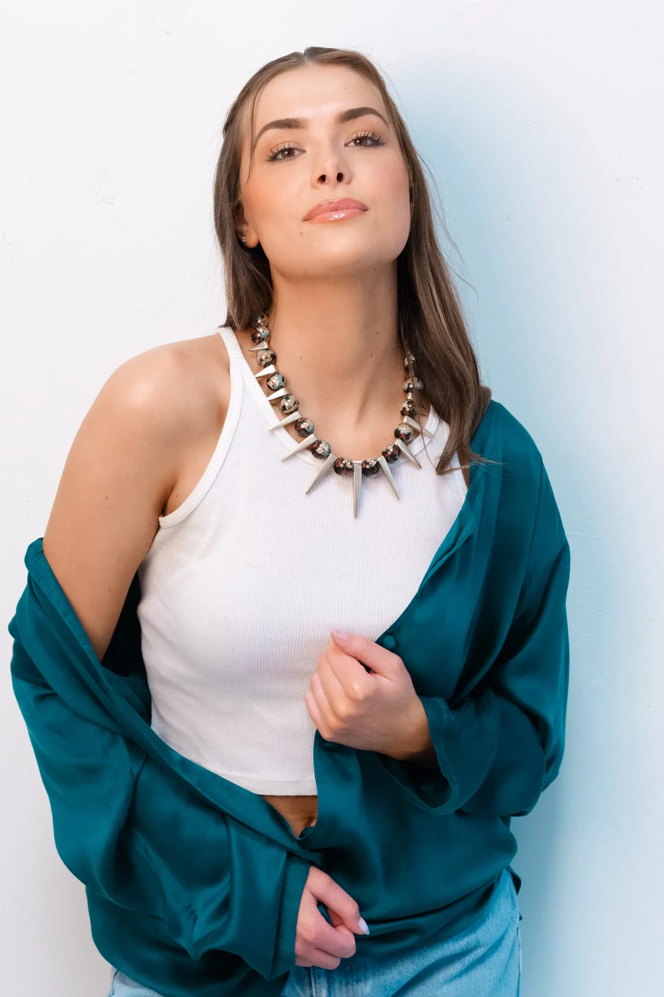 Dragon enamel and gold spike necklace