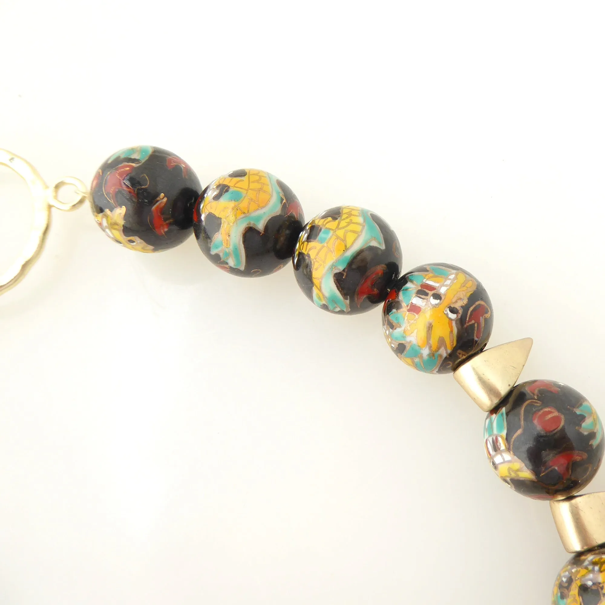 Dragon enamel and gold spike necklace