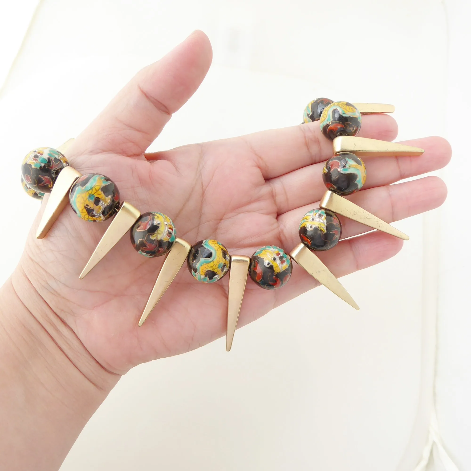 Dragon enamel and gold spike necklace