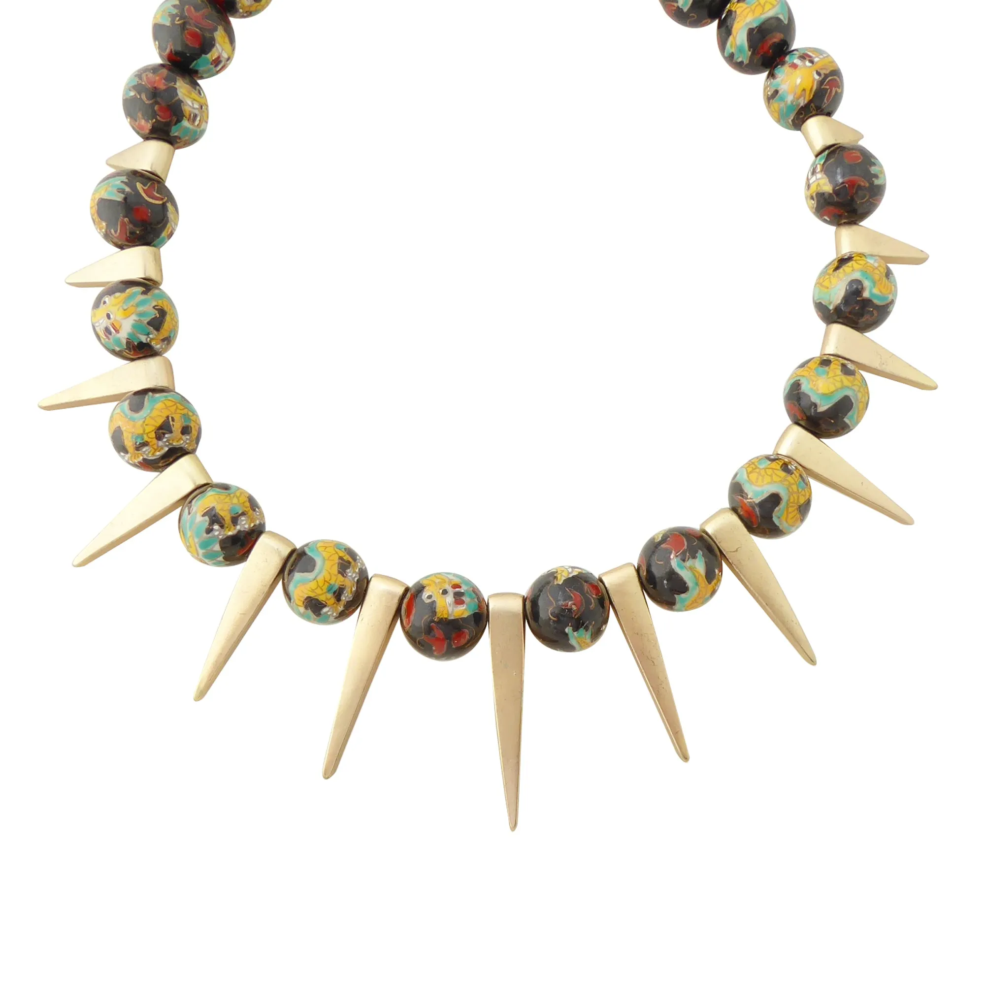 Dragon enamel and gold spike necklace