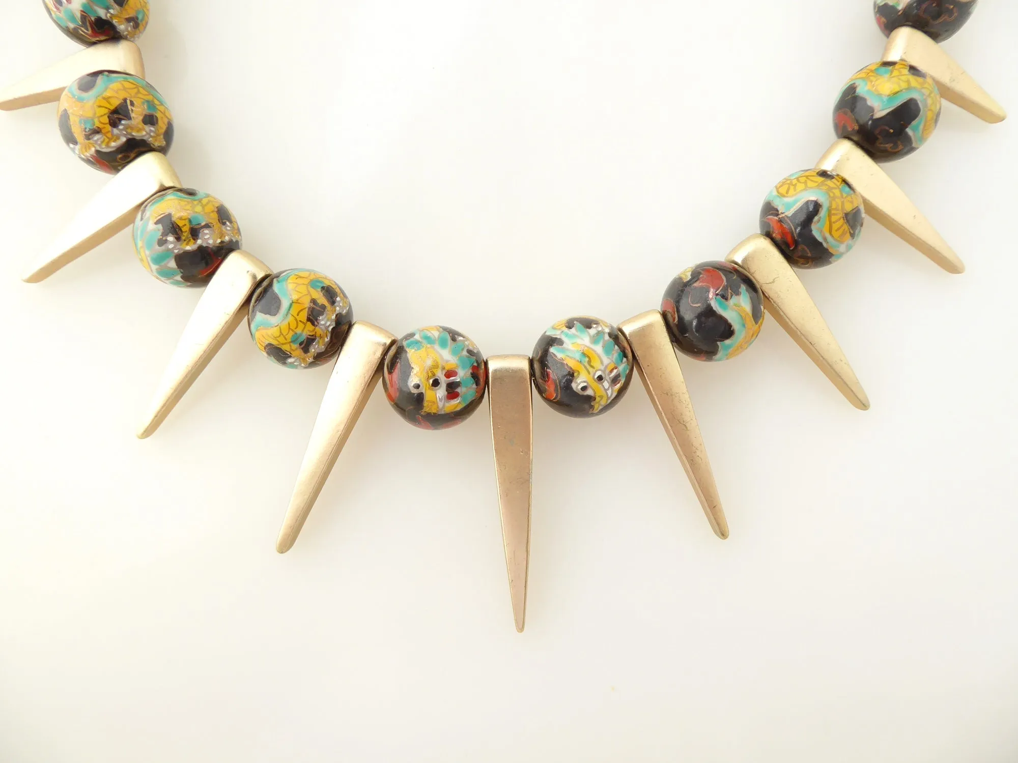 Dragon enamel and gold spike necklace