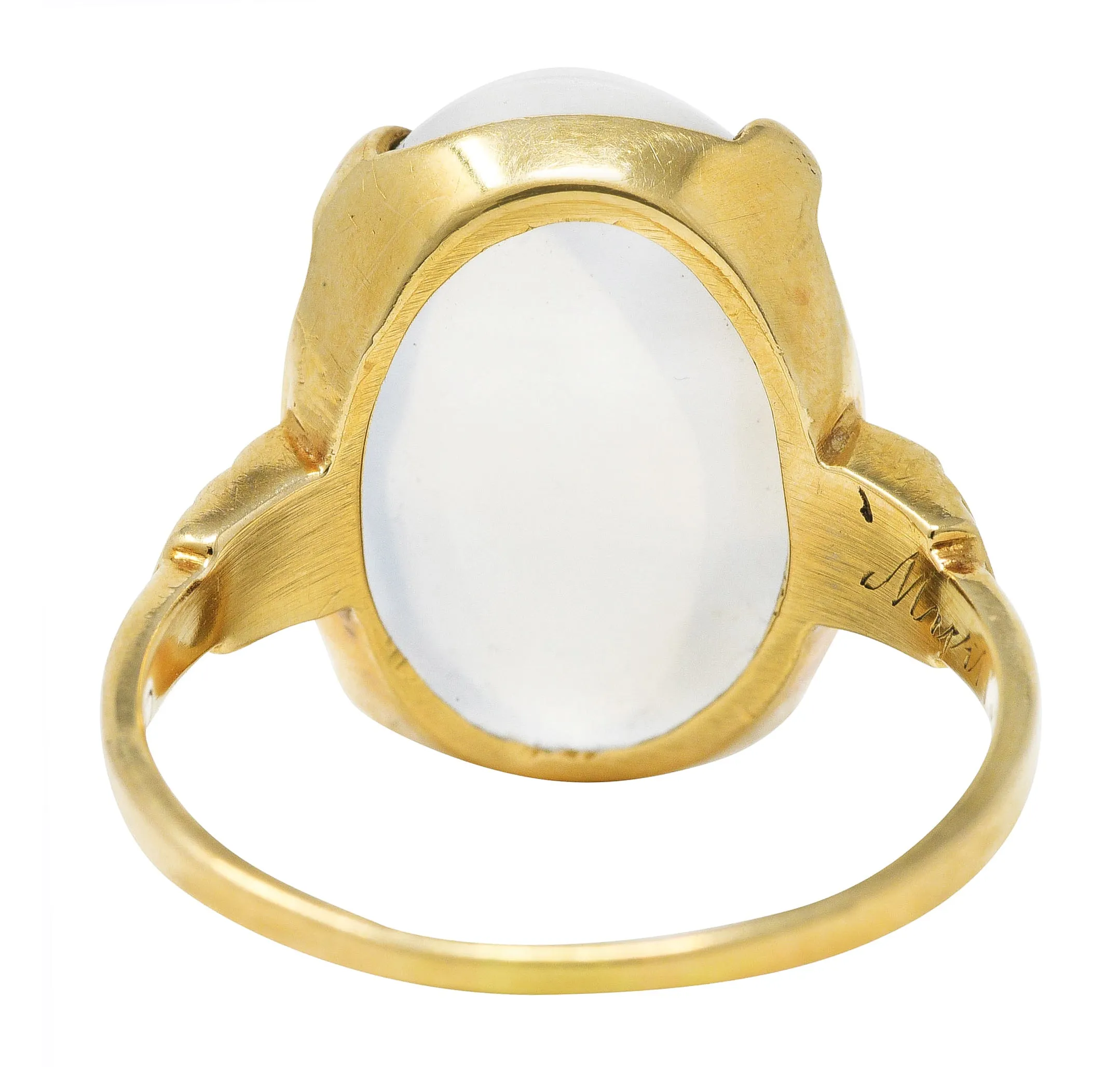 Early Retro Moonstone 14 Karat Yellow Gold Gemstone Ring