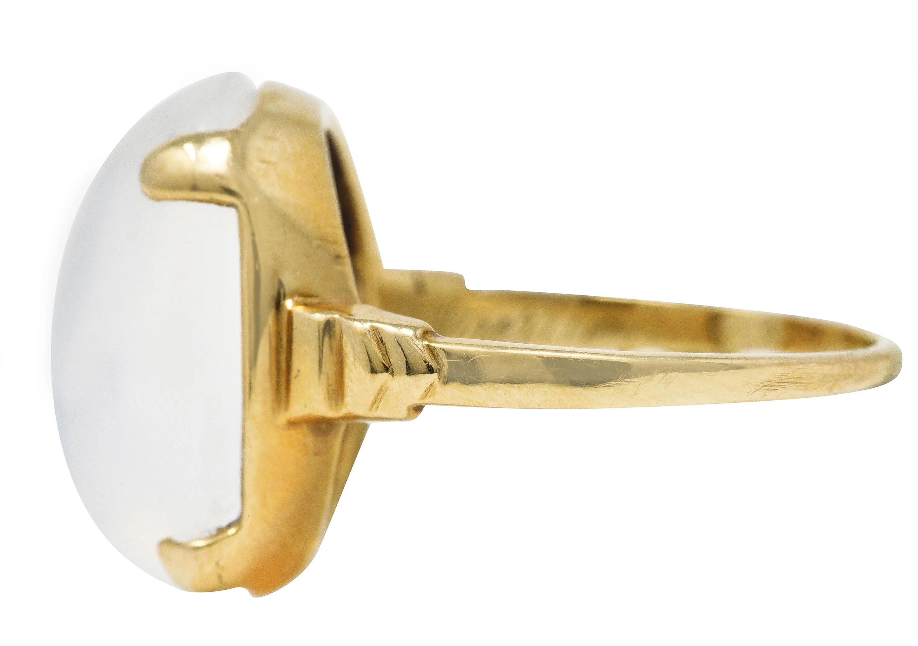 Early Retro Moonstone 14 Karat Yellow Gold Gemstone Ring