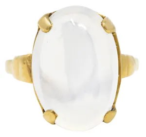 Early Retro Moonstone 14 Karat Yellow Gold Gemstone Ring