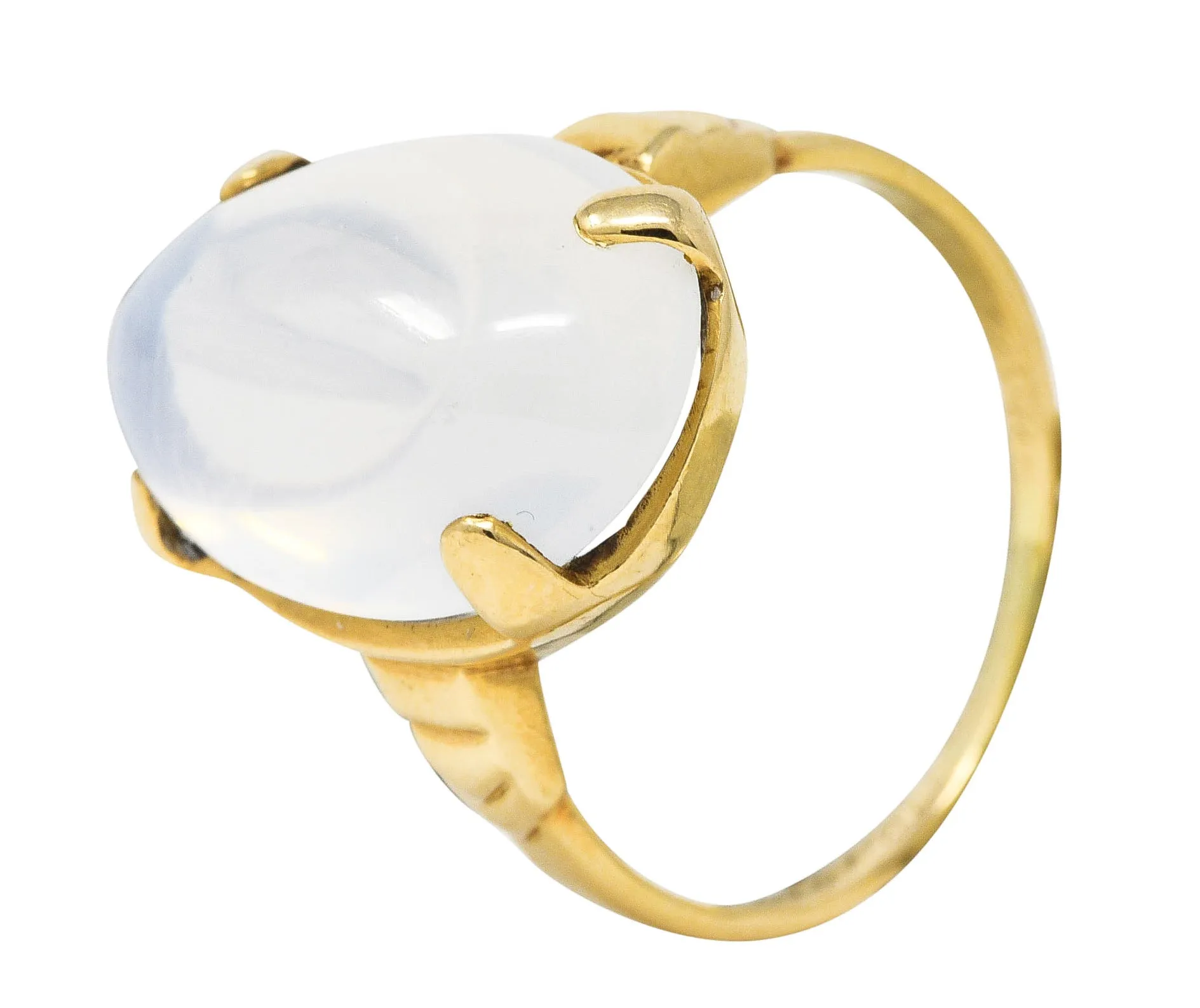 Early Retro Moonstone 14 Karat Yellow Gold Gemstone Ring