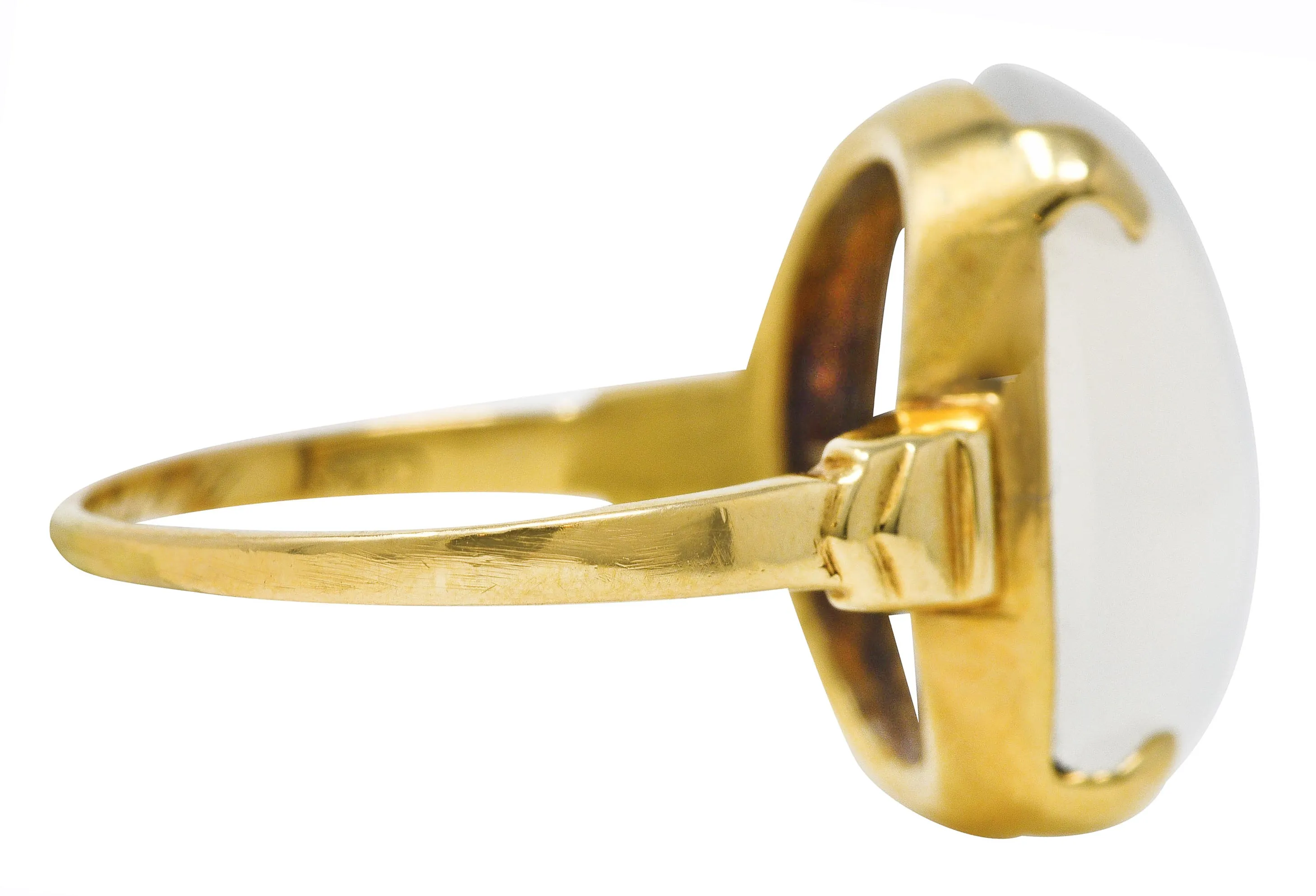 Early Retro Moonstone 14 Karat Yellow Gold Gemstone Ring