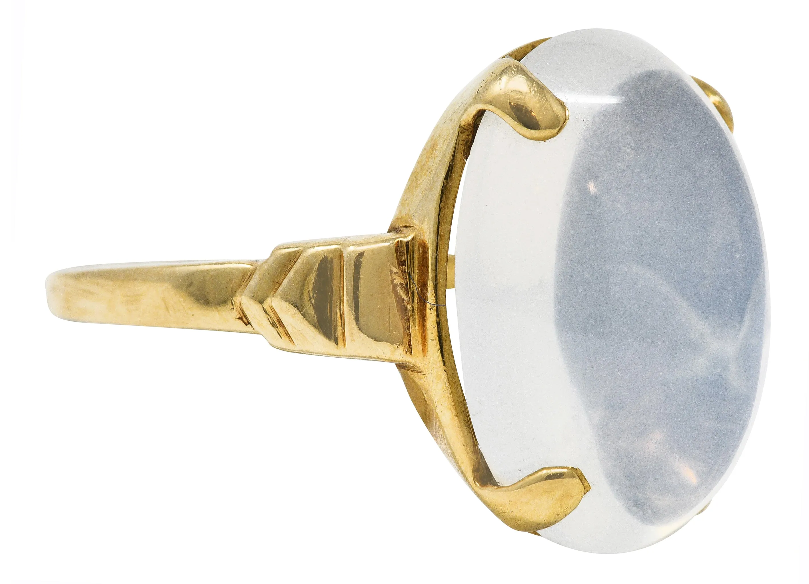 Early Retro Moonstone 14 Karat Yellow Gold Gemstone Ring