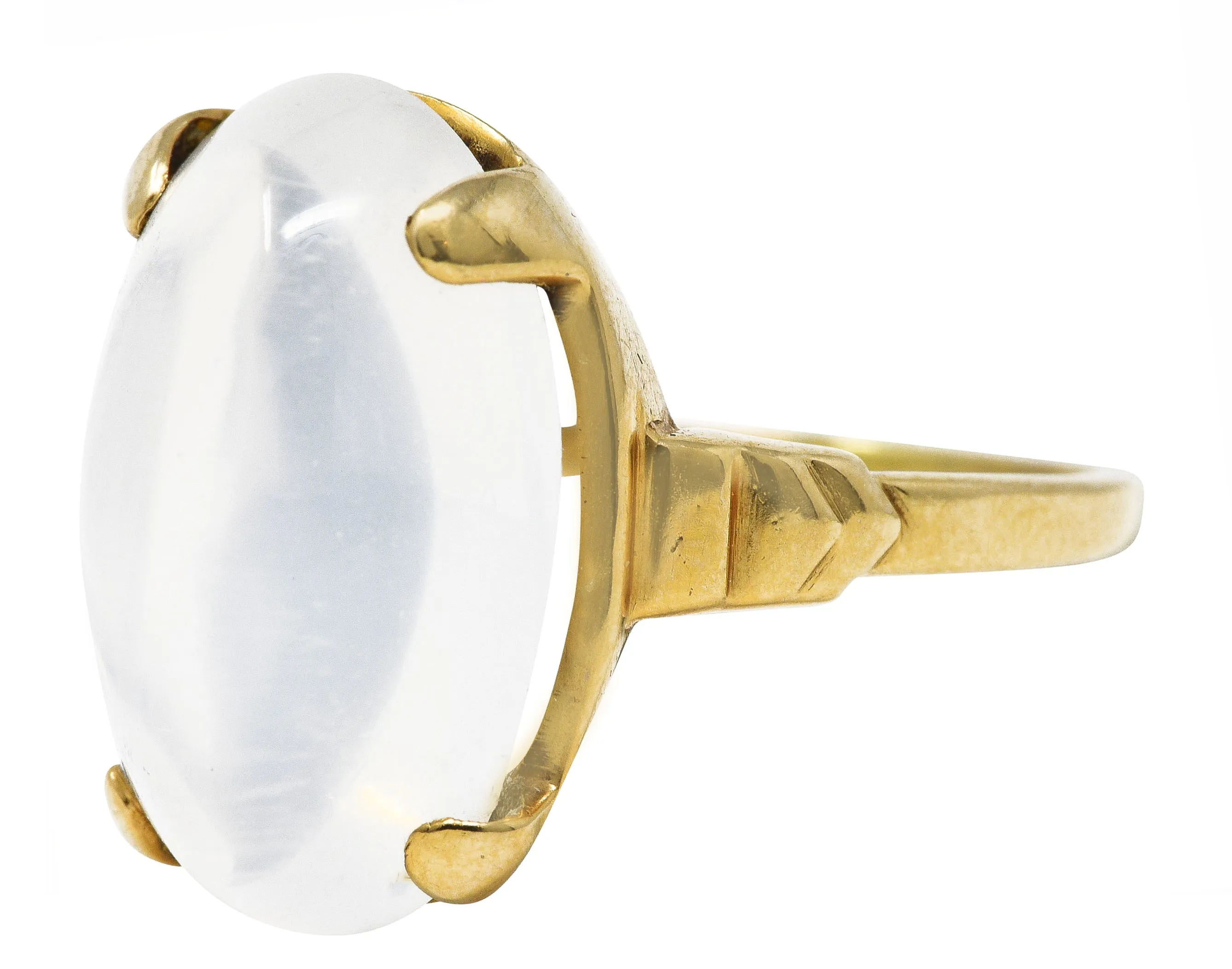 Early Retro Moonstone 14 Karat Yellow Gold Gemstone Ring