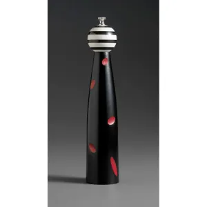Ellipse E-2 in Black, Red, and White Wooden Salt Shaker or Pepper Mill Grinder Shaker by Robert Wilhelm of Raw Design