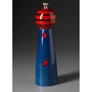 Ellipse in Blue, Red, and Black Wooden Salt Shaker or Pepper Mill Grinder by Robert Wilhelm of Raw Design