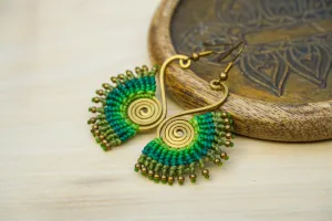 Emerald Whispers Micro Macrame Boho Earrings