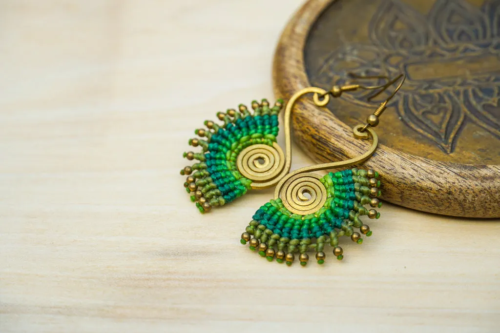 Emerald Whispers Micro Macrame Boho Earrings