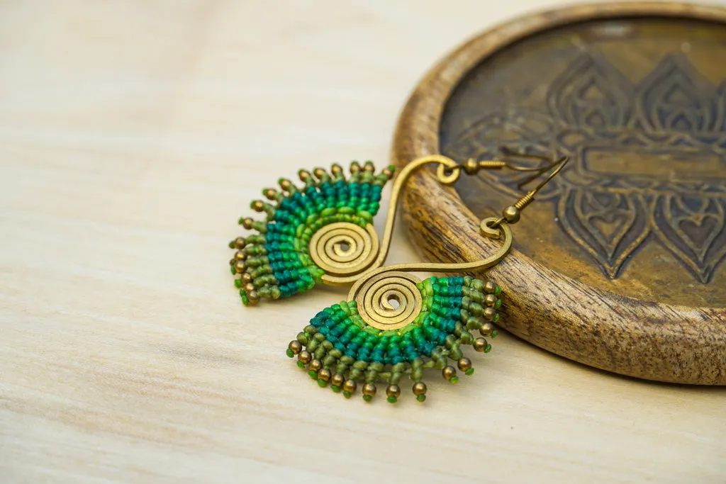 Emerald Whispers Micro Macrame Boho Earrings