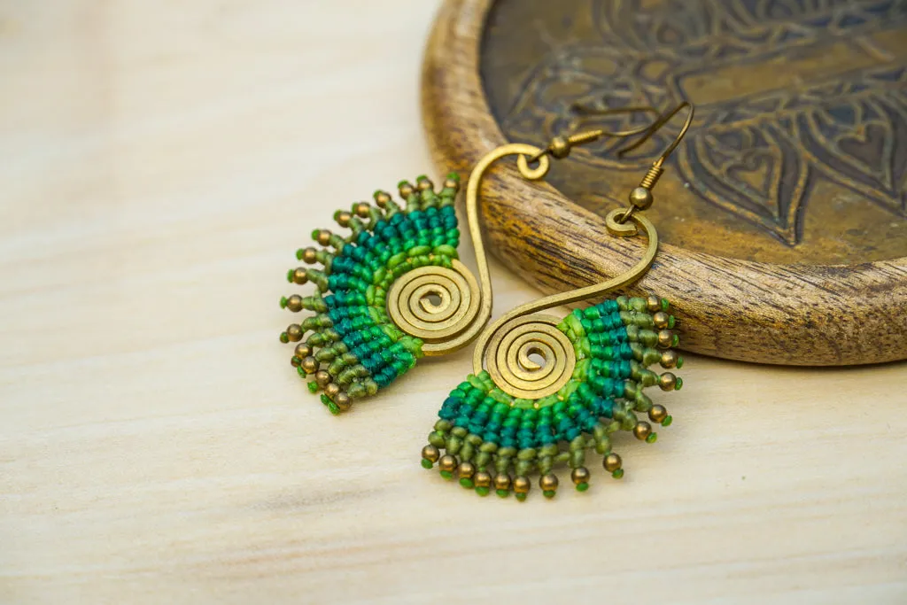 Emerald Whispers Micro Macrame Boho Earrings