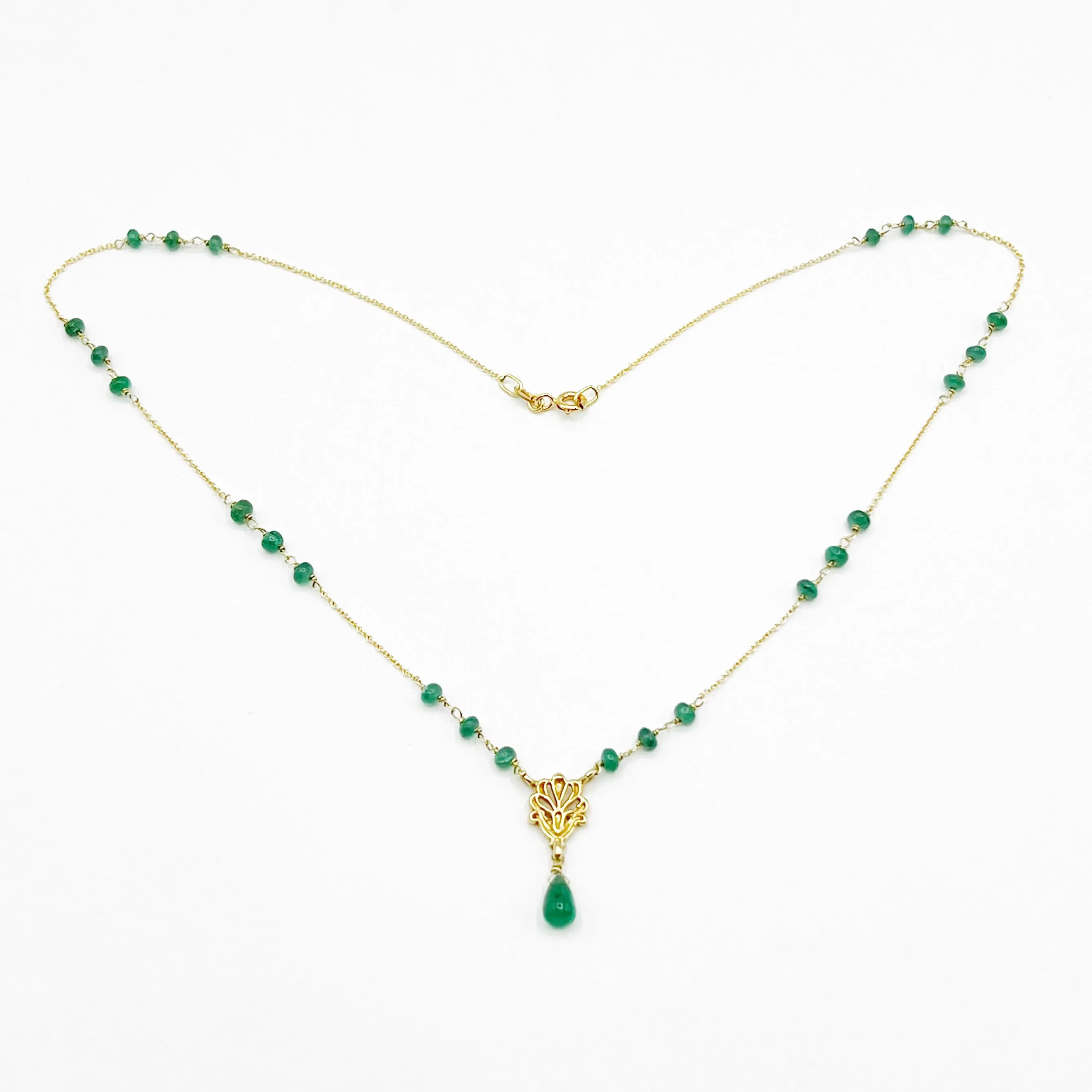 Emeralds and Floral Tassel Necklace