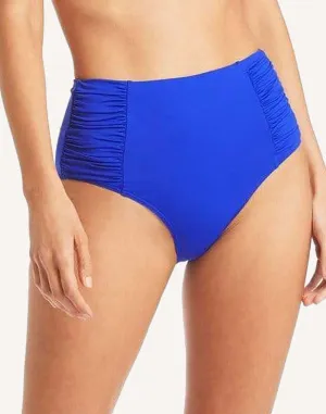 Essentials Cobalt Gather Side High Waist Bikini Bottom