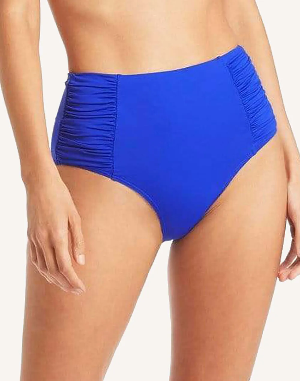 Essentials Cobalt Gather Side High Waist Bikini Bottom