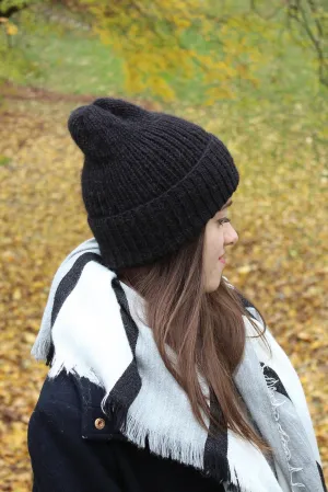 Extra Soft Alpaca Wool Rib Knit Beanie Hat