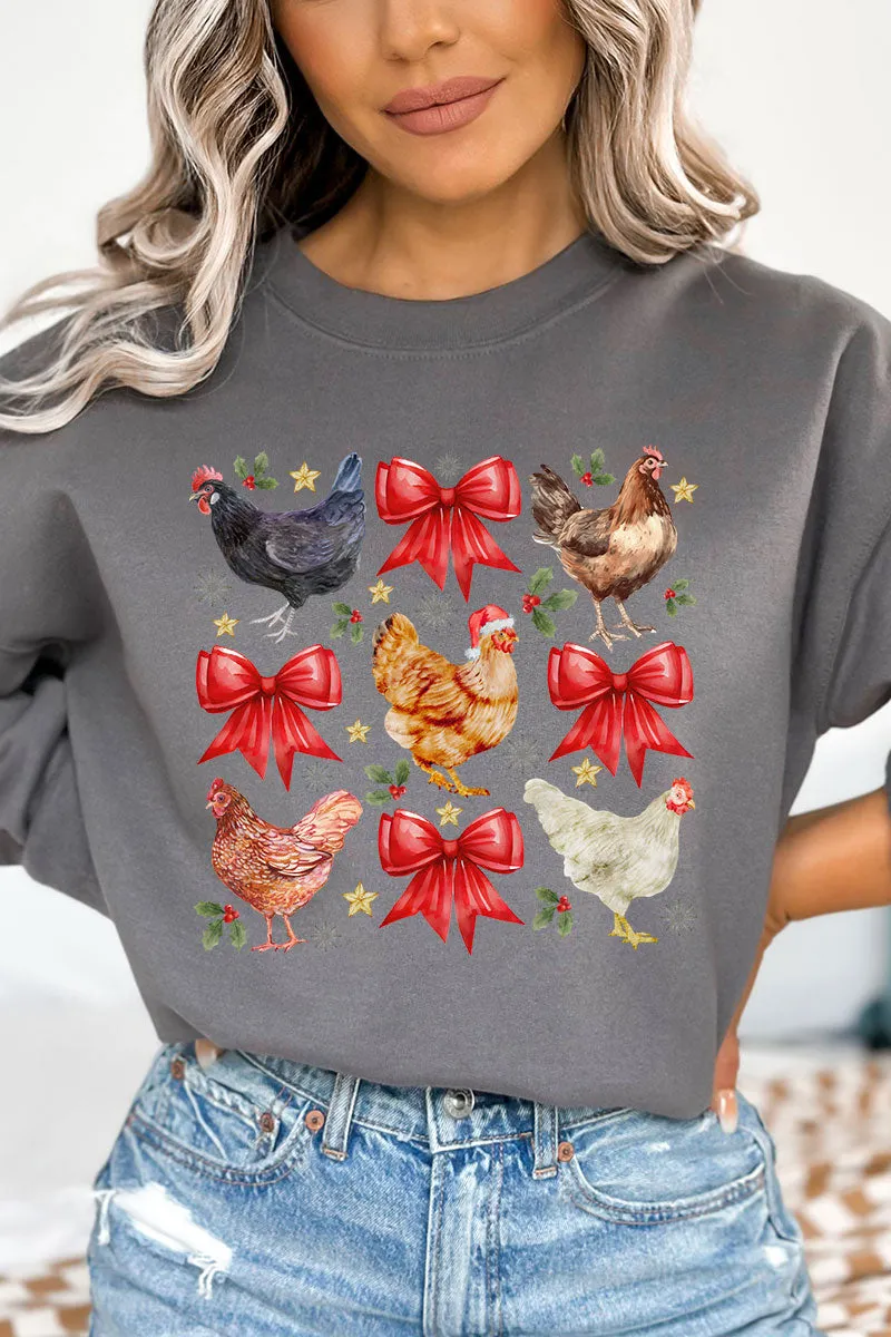 Festive Chickens And Coquette Bows Unisex NuBlend Crew Sweatshirt
