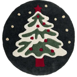 Festive Evergreen Round Hand Tufted Rug