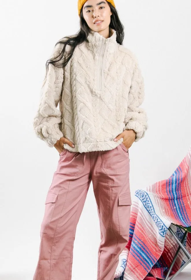 Fleece Cozy Cable Henley Pullover