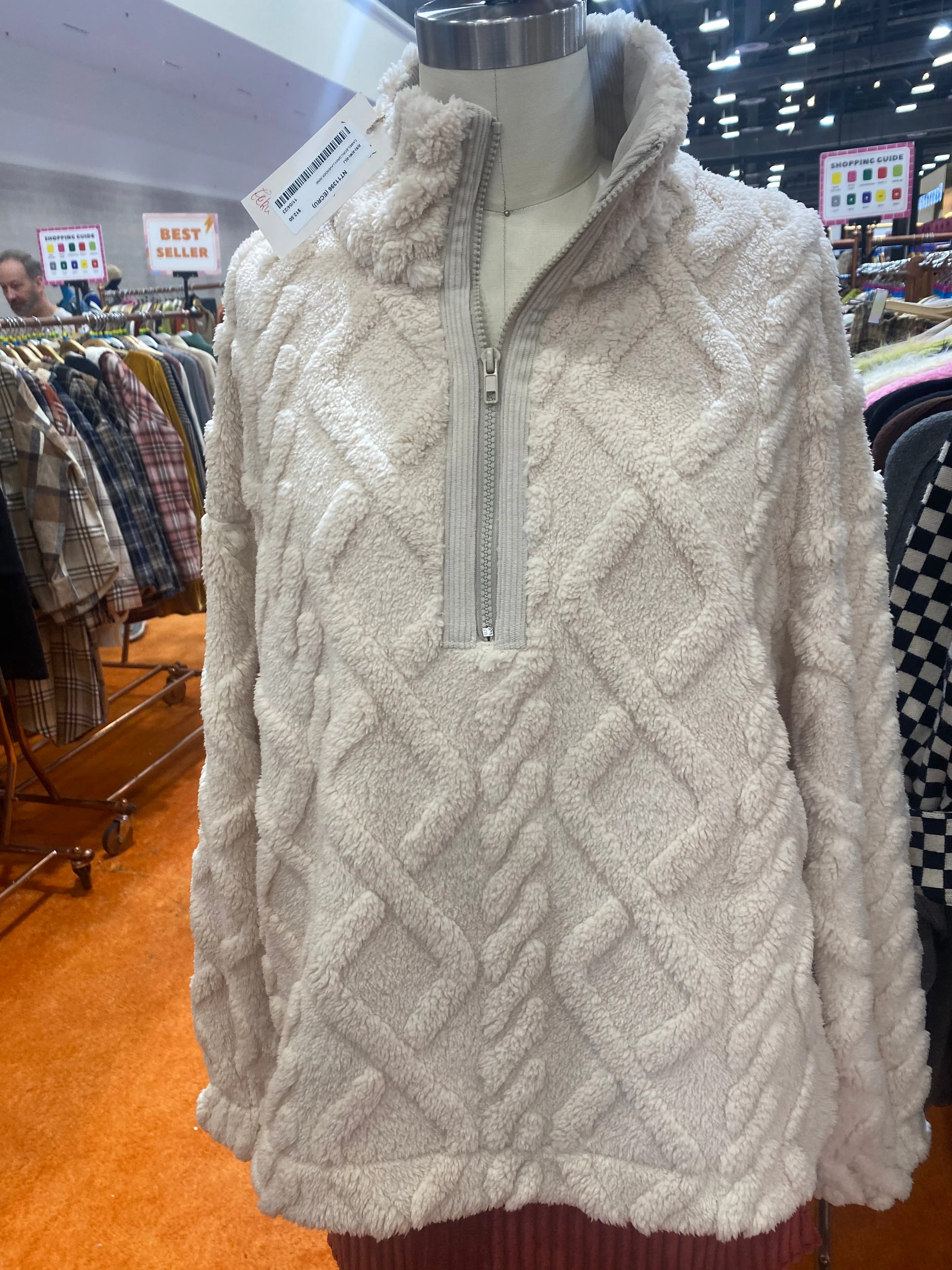 Fleece Cozy Cable Henley Pullover