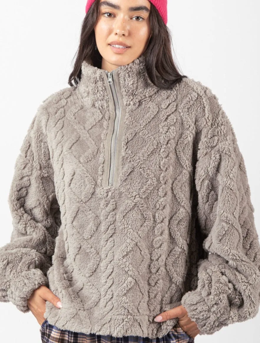 Fleece Cozy Cable Henley Pullover