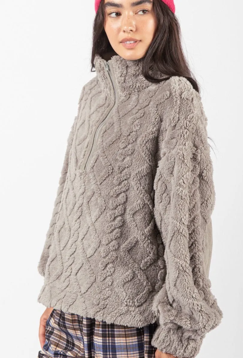 Fleece Cozy Cable Henley Pullover