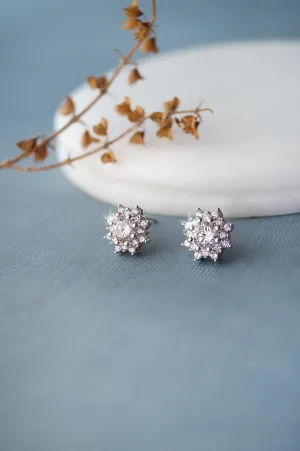 Floral Solitaire Sterling Silver Stud Earrings