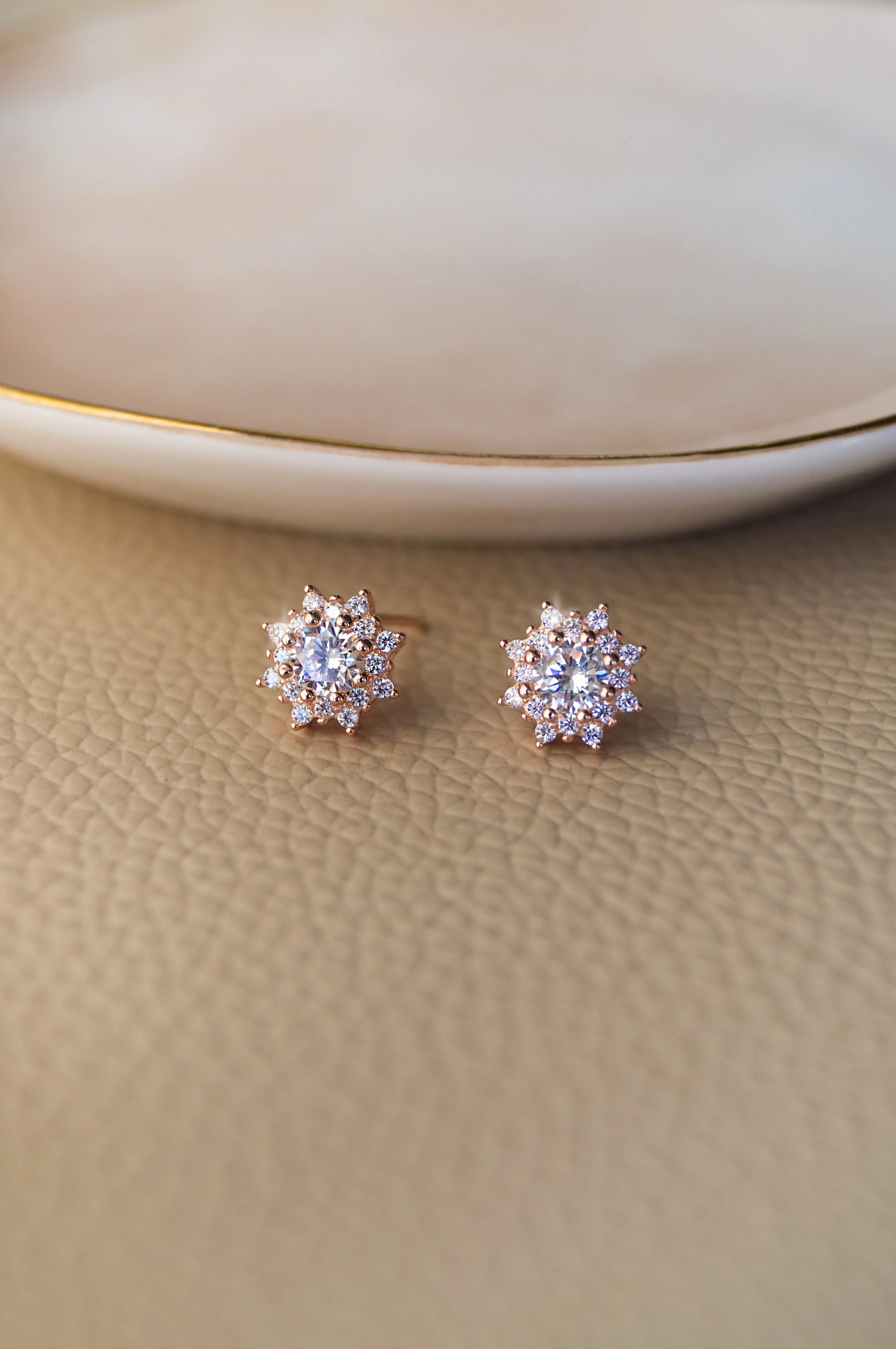 Floral Solitaire Sterling Silver Stud Earrings
